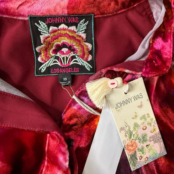 Johnny Was floral shirt floral velvet blouse button-down silk blend XS - Picture 8 of 9